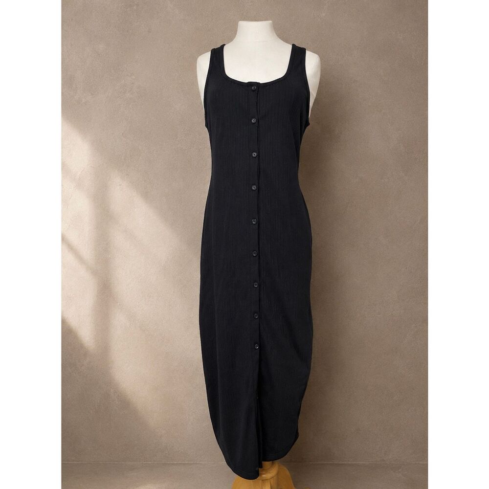 FOURTEENTH PLACE * square neck rib knit body-con midi dress | large | black